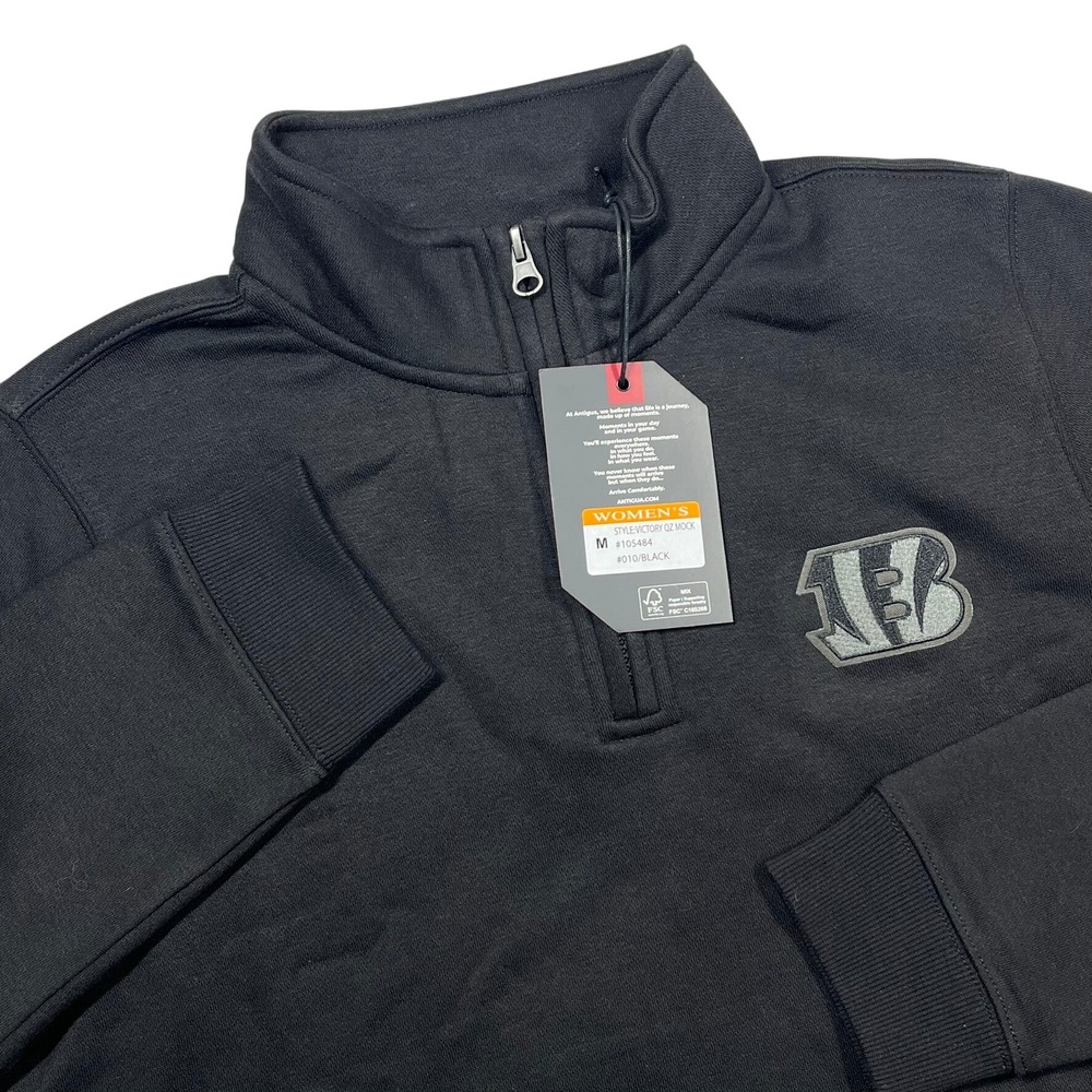 Antigua Cincinnati Bengals Pullover Women M Black Quarter Zip Victory‎ QZ Mock